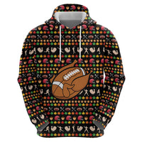 Merry Christmas Turkey Football Zip Hoodie Fall Leaves Pattern for Game Day Fans - Wonder Print Shop