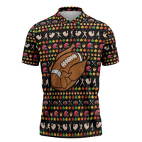 Merry Christmas Turkey Football Zipper Polo Shirt Fall Leaves Pattern for Game Day Fans - Wonder Print Shop