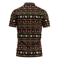 Merry Christmas Turkey Football Zipper Polo Shirt Fall Leaves Pattern for Game Day Fans - Wonder Print Shop