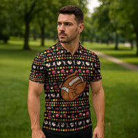 Merry Christmas Turkey Football Zipper Polo Shirt Fall Leaves Pattern for Game Day Fans - Wonder Print Shop