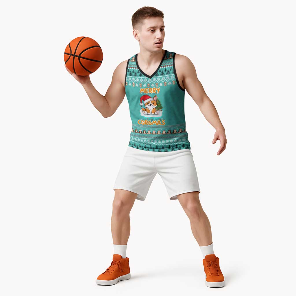 Funny Dog Merry Corgmas Christmas Basketball Jersey Xmas Holiday Patterns - Wonder Print Shop