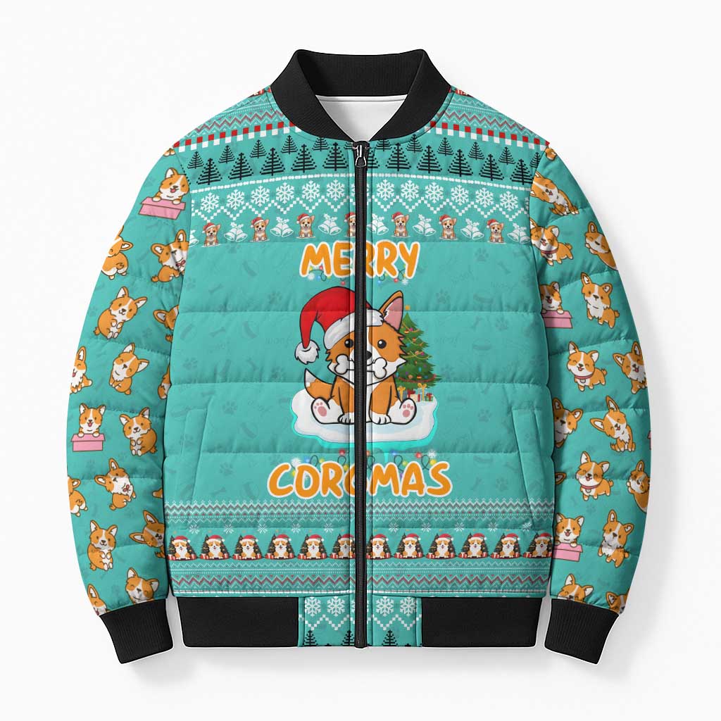 Funny Dog Merry Corgmas Christmas Bomber Puffer Jacket Xmas Holiday Patterns - Wonder Print Shop