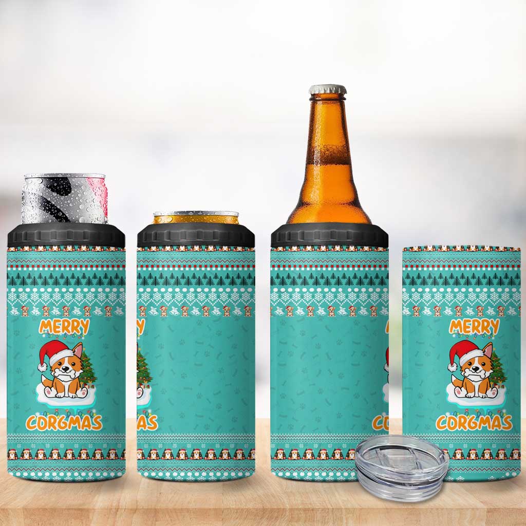 Funny Dog Merry Corgmas Christmas 4 in 1 Can Cooler Tumbler Xmas Holiday Patterns - Wonder Print Shop