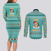 Funny Dog Merry Corgmas Christmas Couples Matching Long Sleeve Bodycon Dress and Long Sleeve Button Shirt Xmas Holiday Patterns - Wonder Print Shop