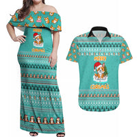 Funny Dog Merry Corgmas Christmas Couples Matching Off Shoulder Maxi Dress and Hawaiian Shirt Xmas Holiday Patterns - Wonder Print Shop