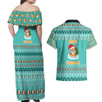 Funny Dog Merry Corgmas Christmas Couples Matching Off Shoulder Maxi Dress and Hawaiian Shirt Xmas Holiday Patterns - Wonder Print Shop