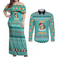 Funny Dog Merry Corgmas Christmas Couples Matching Off Shoulder Maxi Dress and Long Sleeve Button Shirt Xmas Holiday Patterns - Wonder Print Shop