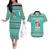 Funny Dog Merry Corgmas Christmas Couples Matching Off The Shoulder Long Sleeve Dress and Hawaiian Shirt Xmas Holiday Patterns - Wonder Print Shop