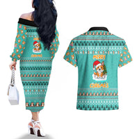 Funny Dog Merry Corgmas Christmas Couples Matching Off The Shoulder Long Sleeve Dress and Hawaiian Shirt Xmas Holiday Patterns - Wonder Print Shop