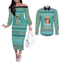 Funny Dog Merry Corgmas Christmas Couples Matching Off The Shoulder Long Sleeve Dress and Long Sleeve Button Shirt Xmas Holiday Patterns - Wonder Print Shop
