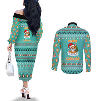Funny Dog Merry Corgmas Christmas Couples Matching Off The Shoulder Long Sleeve Dress and Long Sleeve Button Shirt Xmas Holiday Patterns - Wonder Print Shop