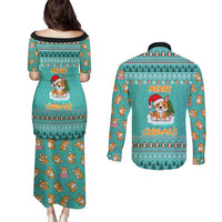 Funny Dog Merry Corgmas Christmas Couples Matching Puletasi and Long Sleeve Button Shirt Xmas Holiday Patterns - Wonder Print Shop