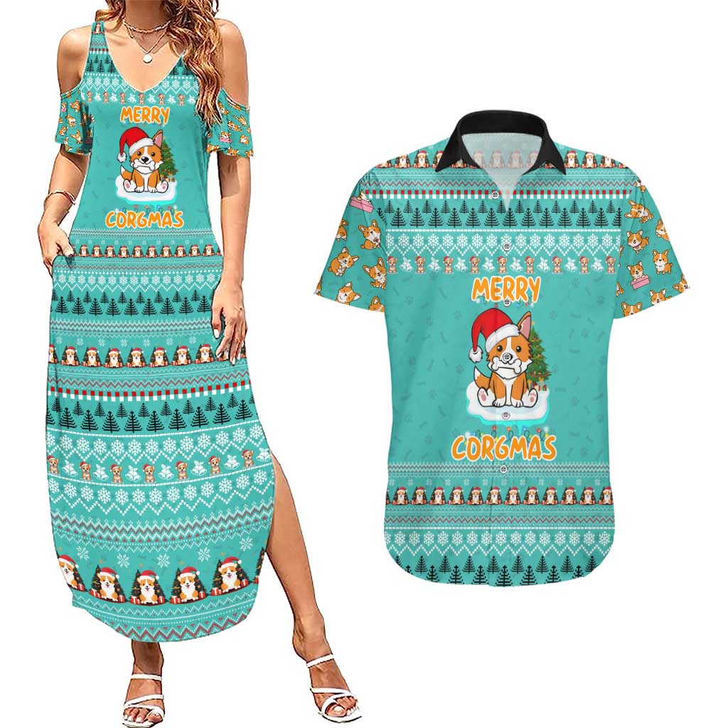 Funny Dog Merry Corgmas Christmas Couples Matching Summer Maxi Dress and Hawaiian Shirt Xmas Holiday Patterns - Wonder Print Shop