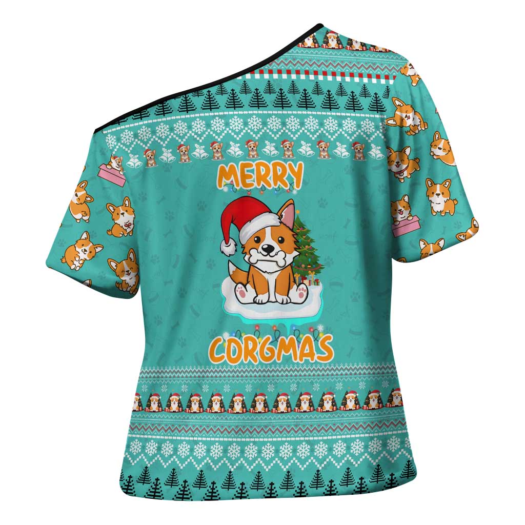 Funny Dog Merry Corgmas Christmas Cross Shoulder Shirt Xmas Holiday Patterns - Wonder Print Shop