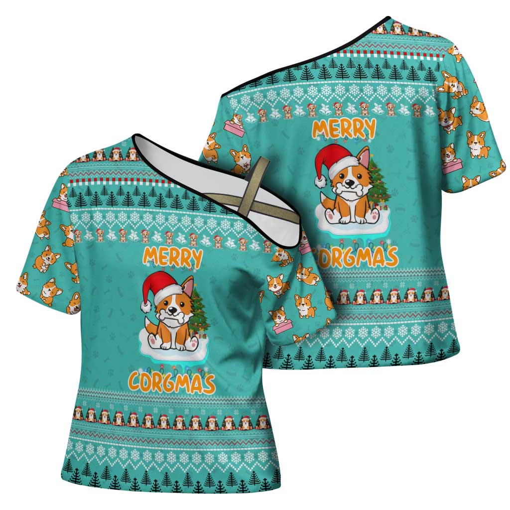 Funny Dog Merry Corgmas Christmas Cross Shoulder Shirt Xmas Holiday Patterns - Wonder Print Shop