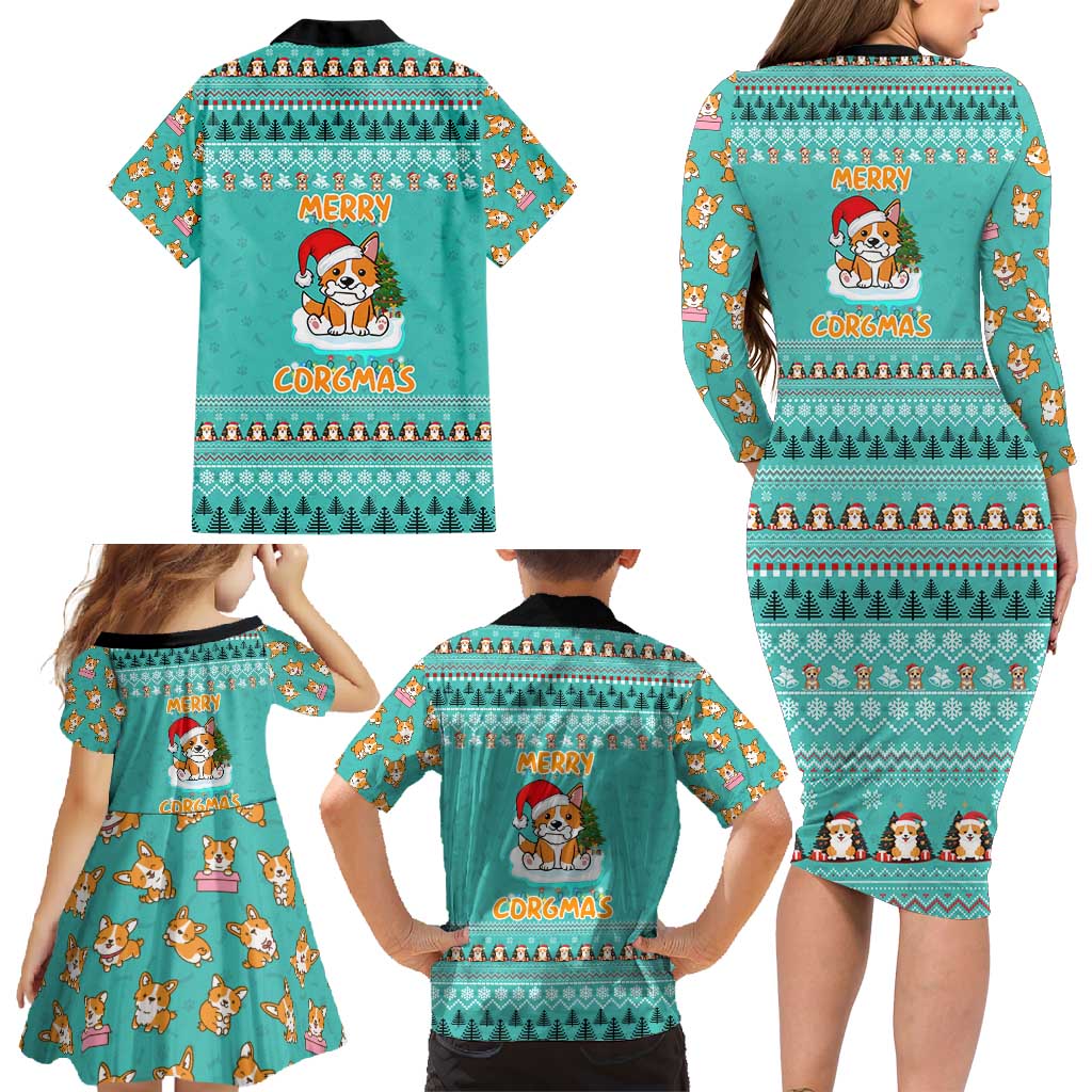 Funny Dog Merry Corgmas Christmas Family Matching Long Sleeve Bodycon Dress and Hawaiian Shirt Xmas Holiday Patterns - Wonder Print Shop