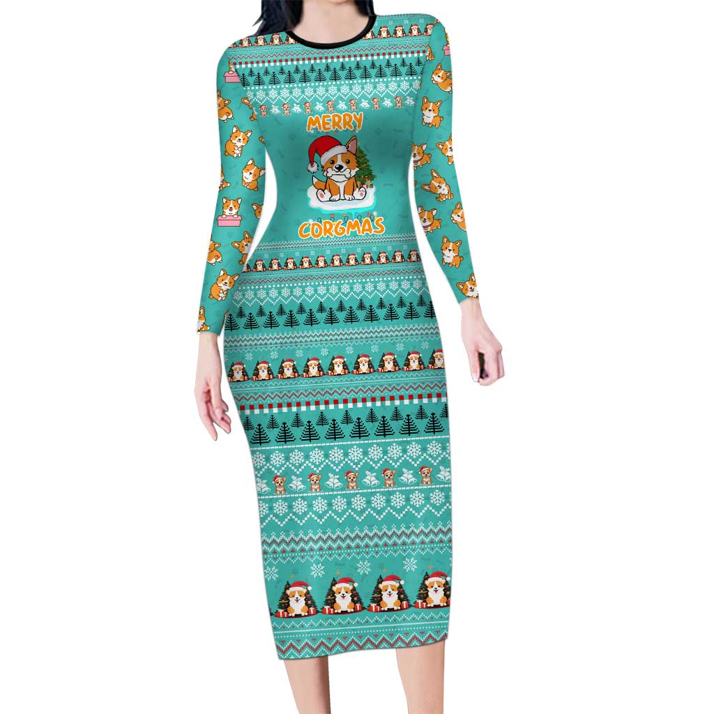 Funny Dog Merry Corgmas Christmas Family Matching Long Sleeve Bodycon Dress and Hawaiian Shirt Xmas Holiday Patterns - Wonder Print Shop