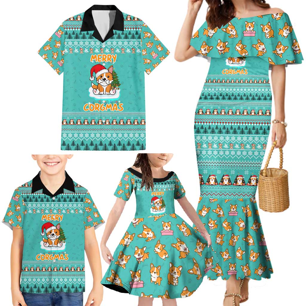 Funny Dog Merry Corgmas Christmas Family Matching Mermaid Dress and Hawaiian Shirt Xmas Holiday Patterns - Wonder Print Shop