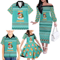 Funny Dog Merry Corgmas Christmas Family Matching Off The Shoulder Long Sleeve Dress and Hawaiian Shirt Xmas Holiday Patterns - Wonder Print Shop