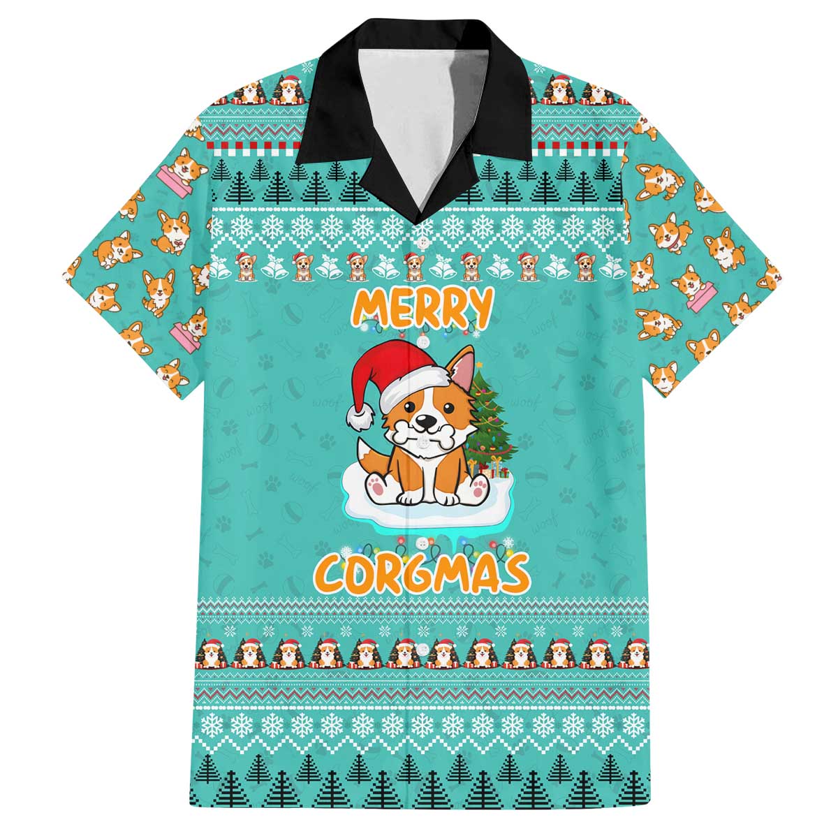 Funny Dog Merry Corgmas Christmas Family Matching Off The Shoulder Long Sleeve Dress and Hawaiian Shirt Xmas Holiday Patterns - Wonder Print Shop