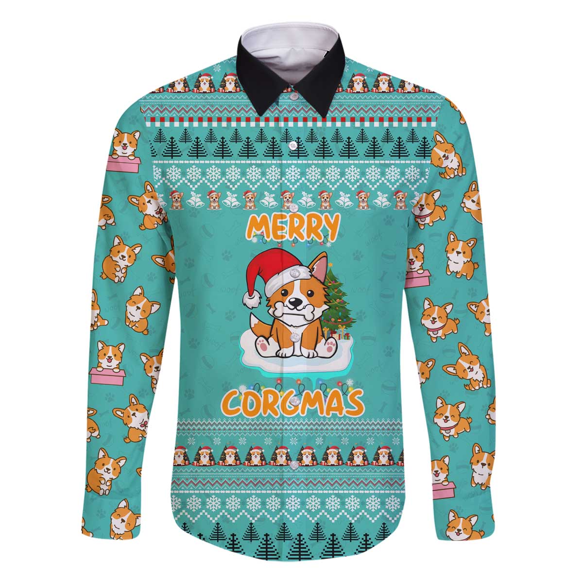 Funny Dog Merry Corgmas Christmas Family Matching Off The Shoulder Long Sleeve Dress and Hawaiian Shirt Xmas Holiday Patterns - Wonder Print Shop
