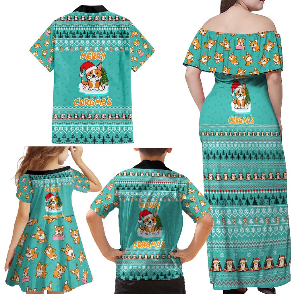 Funny Dog Merry Corgmas Christmas Family Matching Off Shoulder Maxi Dress and Hawaiian Shirt Xmas Holiday Patterns - Wonder Print Shop