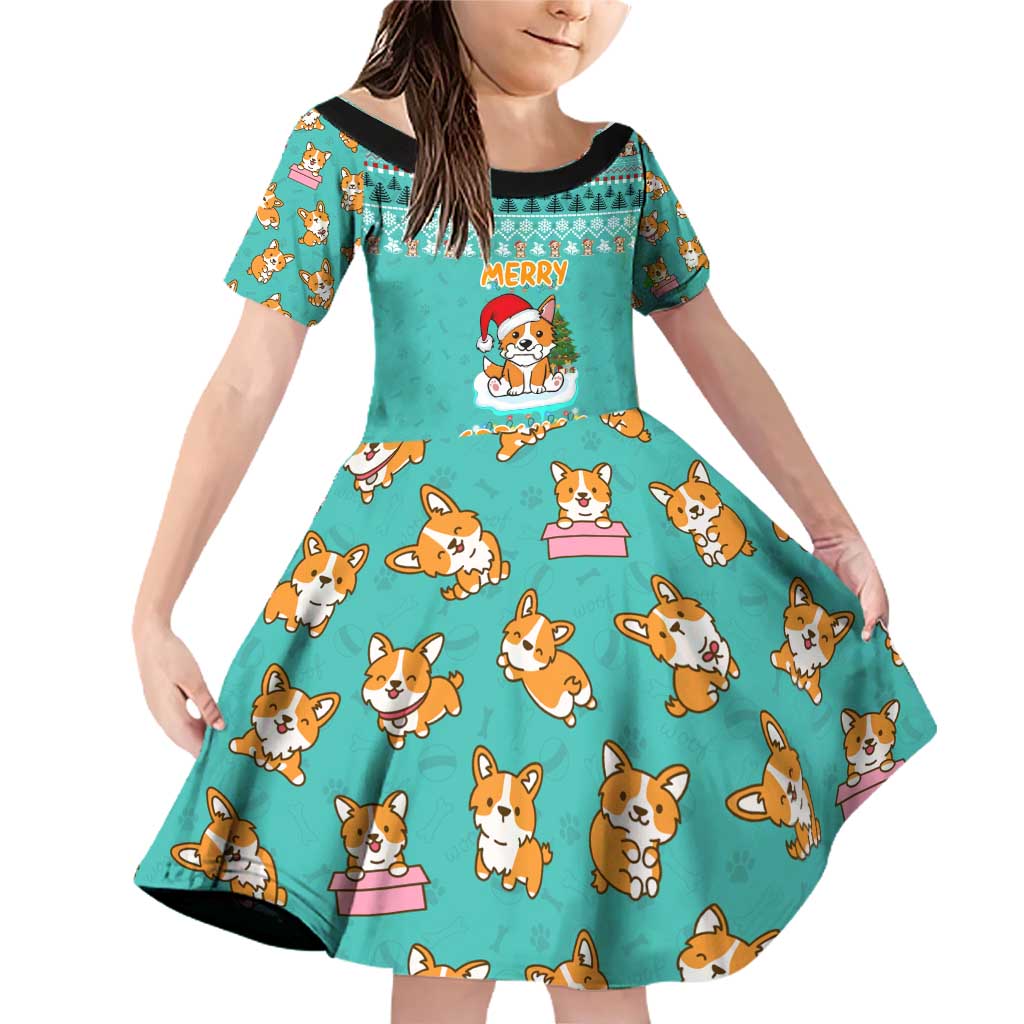 Funny Dog Merry Corgmas Christmas Family Matching Off Shoulder Short Dress and Hawaiian Shirt Xmas Holiday Patterns - Wonder Print Shop