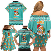 Funny Dog Merry Corgmas Christmas Family Matching Off Shoulder Short Dress and Hawaiian Shirt Xmas Holiday Patterns - Wonder Print Shop