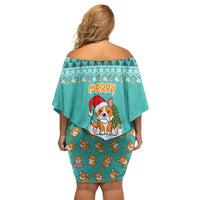 Funny Dog Merry Corgmas Christmas Family Matching Off Shoulder Short Dress and Hawaiian Shirt Xmas Holiday Patterns - Wonder Print Shop