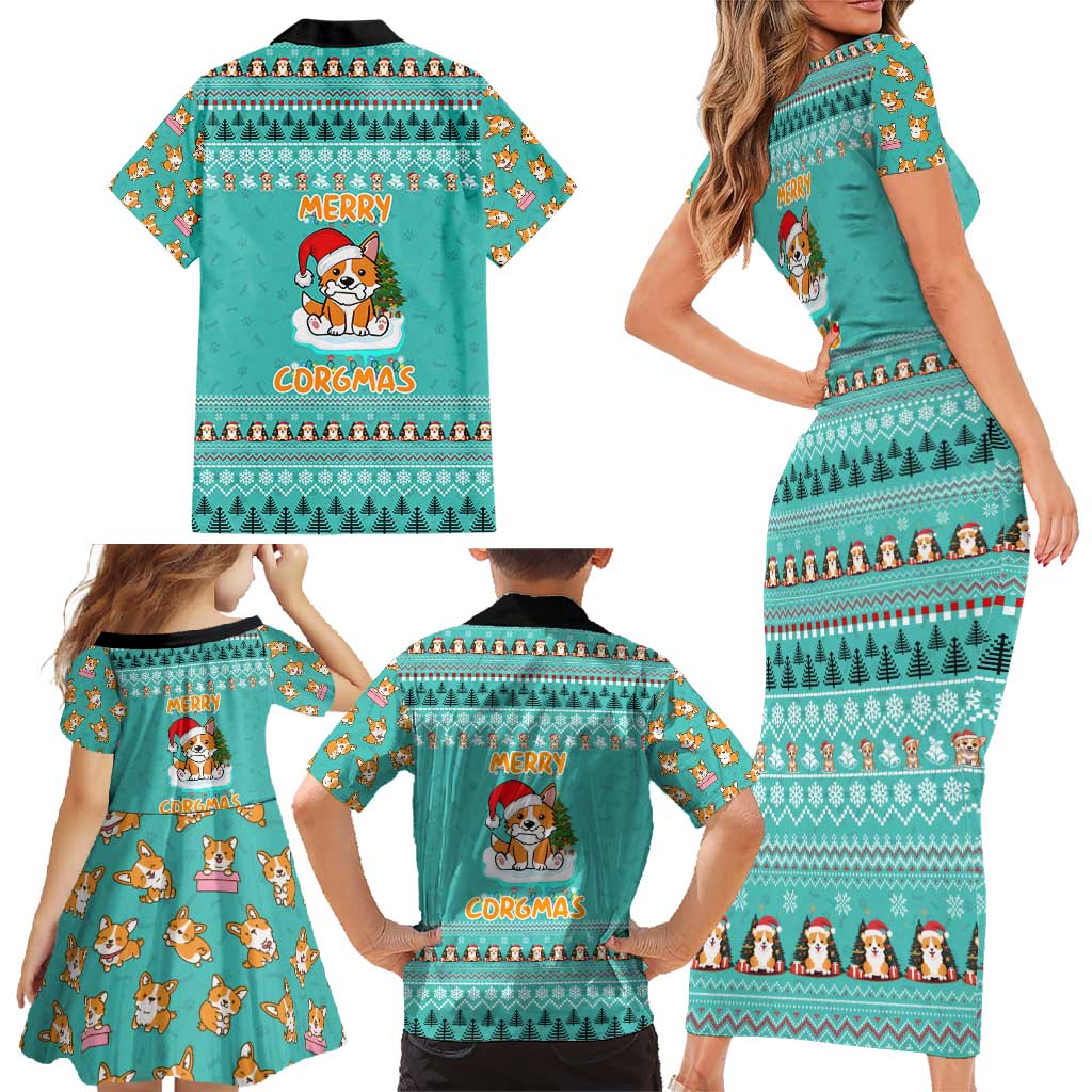 Funny Dog Merry Corgmas Christmas Family Matching Short Sleeve Bodycon Dress and Hawaiian Shirt Xmas Holiday Patterns - Wonder Print Shop