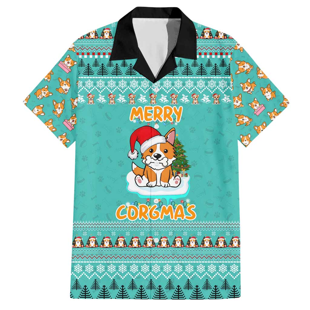 Funny Dog Merry Corgmas Christmas Family Matching Short Sleeve Bodycon Dress and Hawaiian Shirt Xmas Holiday Patterns - Wonder Print Shop