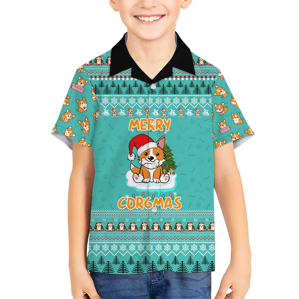 Funny Dog Merry Corgmas Christmas Family Matching Short Sleeve Bodycon Dress and Hawaiian Shirt Xmas Holiday Patterns - Wonder Print Shop