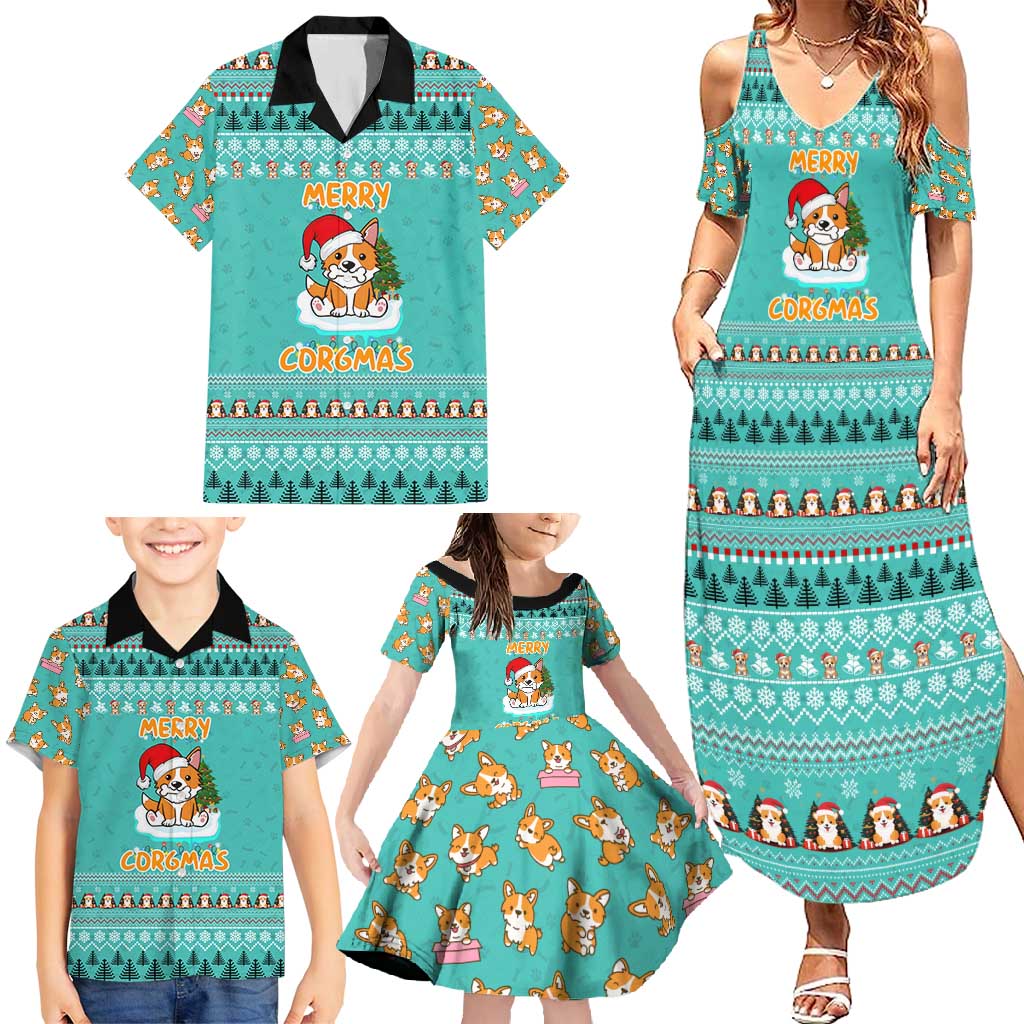 Funny Dog Merry Corgmas Christmas Family Matching Summer Maxi Dress and Hawaiian Shirt Xmas Holiday Patterns - Wonder Print Shop