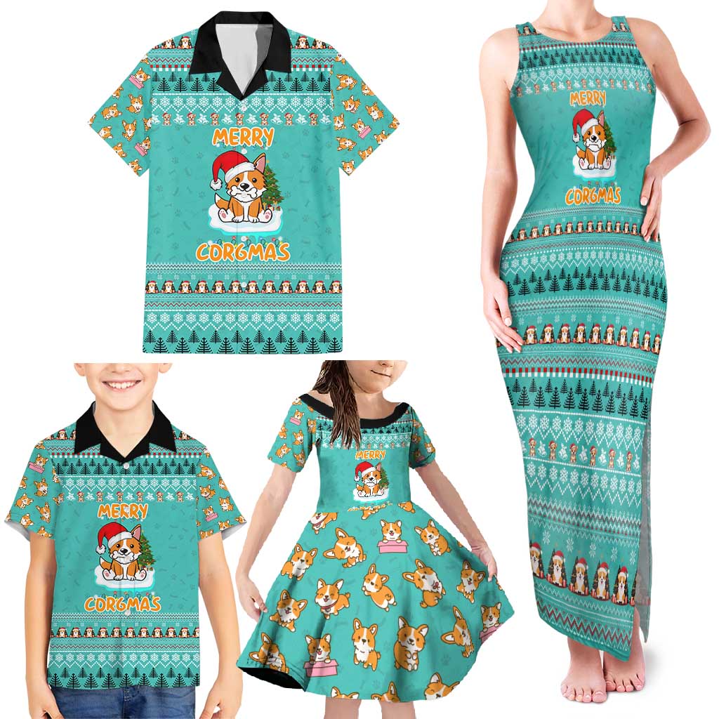 Funny Dog Merry Corgmas Christmas Family Matching Tank Maxi Dress and Hawaiian Shirt Xmas Holiday Patterns - Wonder Print Shop