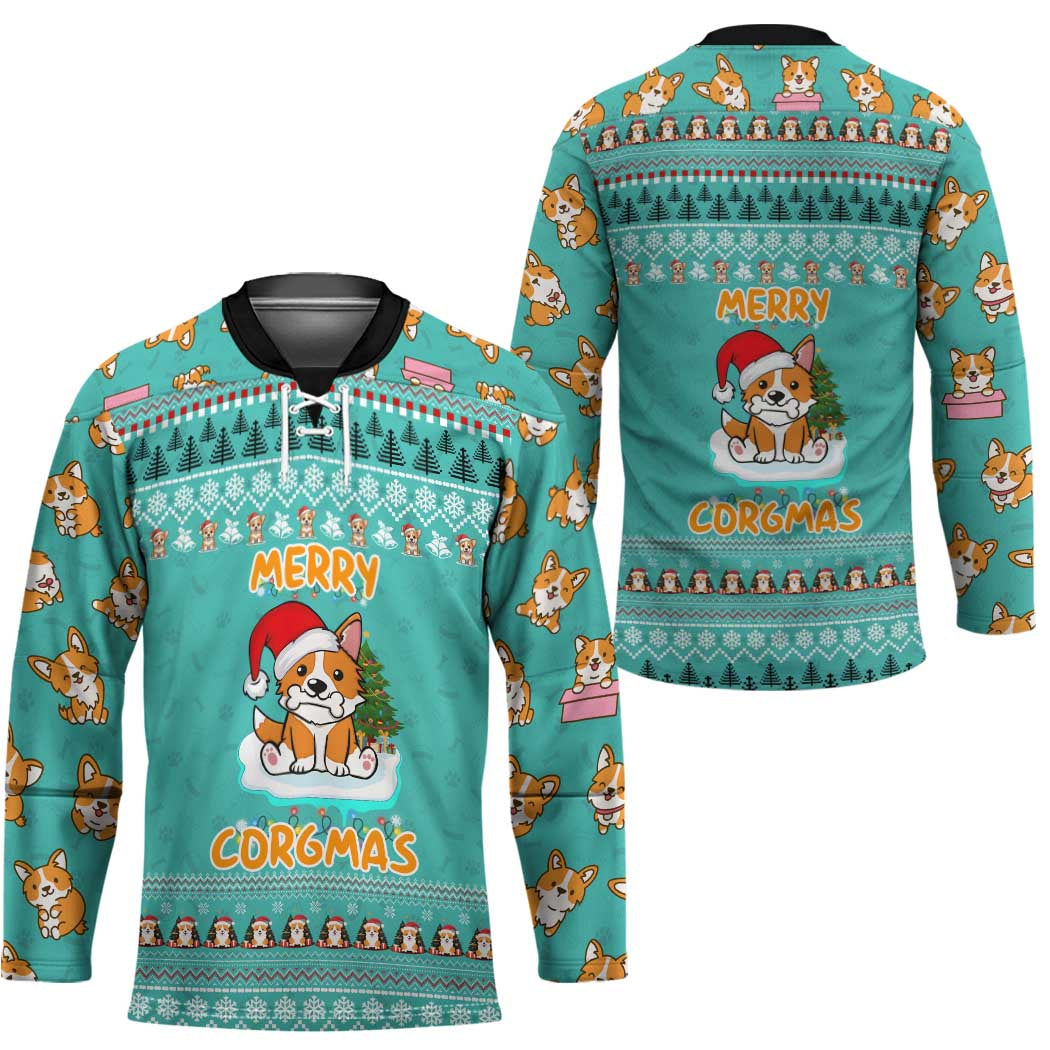 Funny Dog Merry Corgmas Christmas Hockey Jersey Xmas Holiday Patterns - Wonder Print Shop