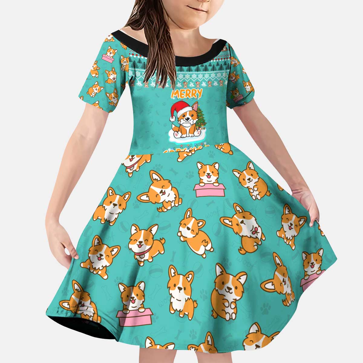 Funny Dog Merry Corgmas Christmas Kid Short Sleeve Dress Xmas Holiday Patterns - Wonder Print Shop