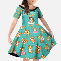 Funny Dog Merry Corgmas Christmas Kid Short Sleeve Dress Xmas Holiday Patterns - Wonder Print Shop