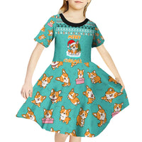 Funny Dog Merry Corgmas Christmas Kid Short Sleeve Dress Xmas Holiday Patterns - Wonder Print Shop