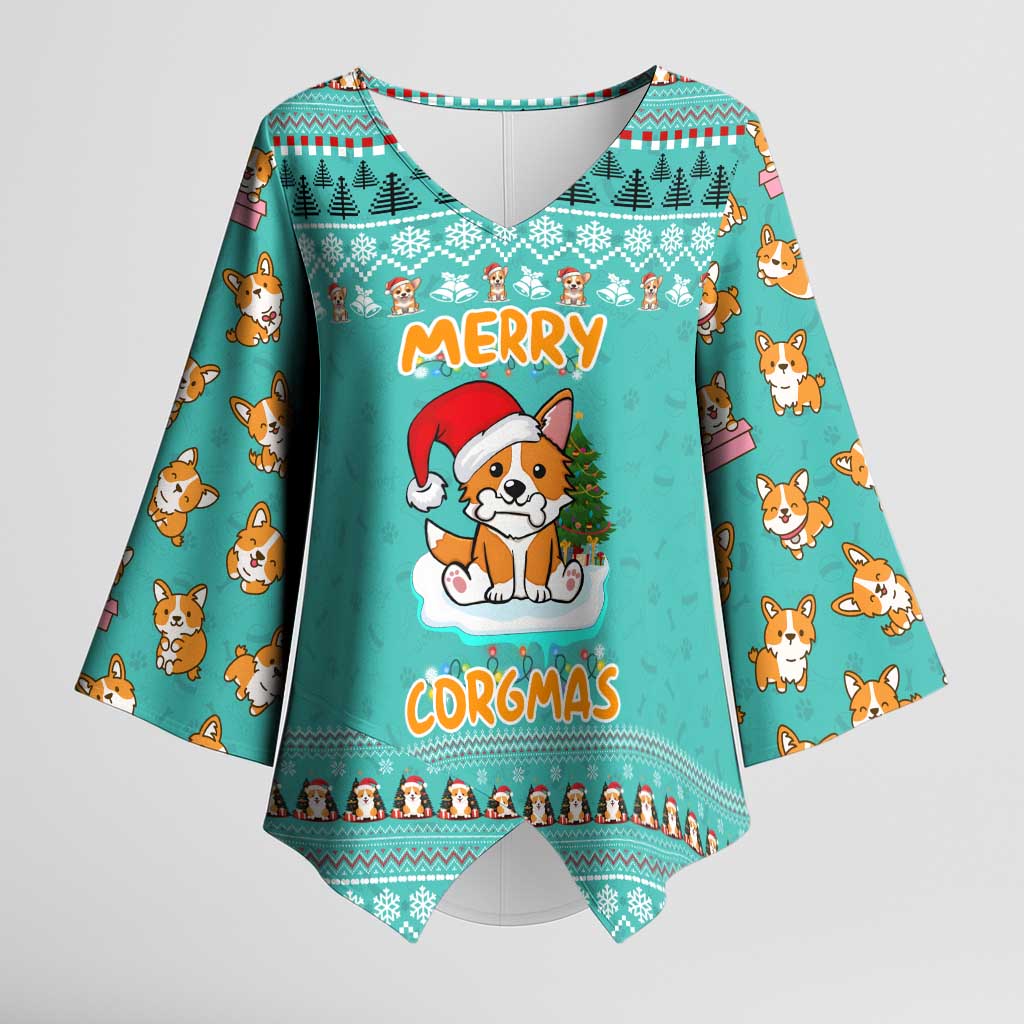 Funny Dog Merry Corgmas Christmas Kimono Sleeve Blouse Xmas Holiday Patterns - Wonder Print Shop