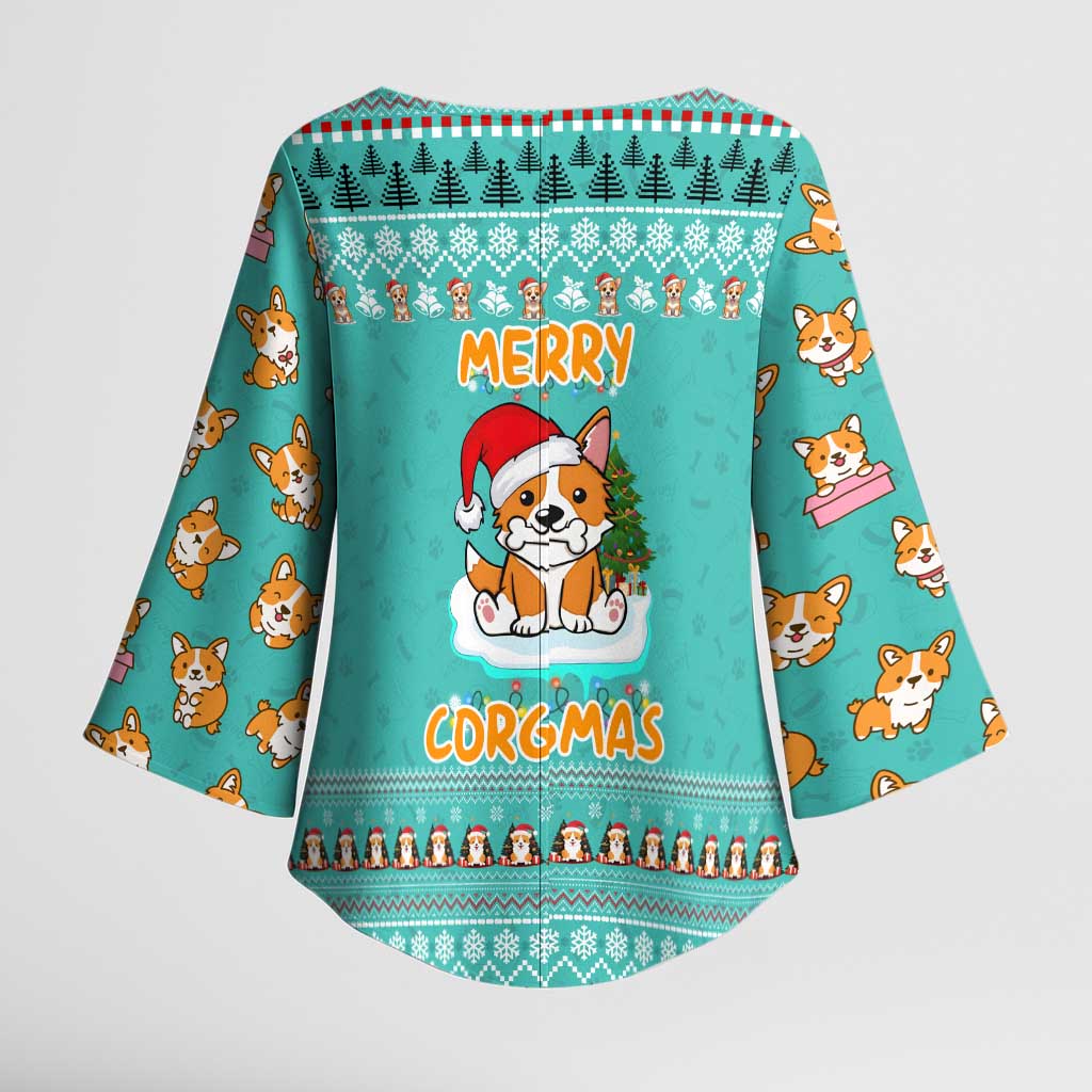 Funny Dog Merry Corgmas Christmas Kimono Sleeve Blouse Xmas Holiday Patterns - Wonder Print Shop