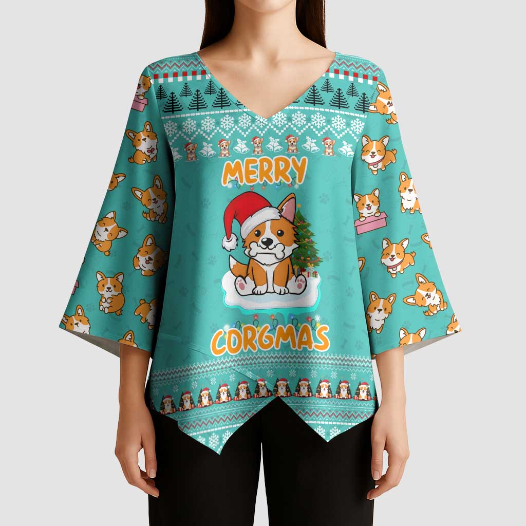Funny Dog Merry Corgmas Christmas Kimono Sleeve Blouse Xmas Holiday Patterns - Wonder Print Shop