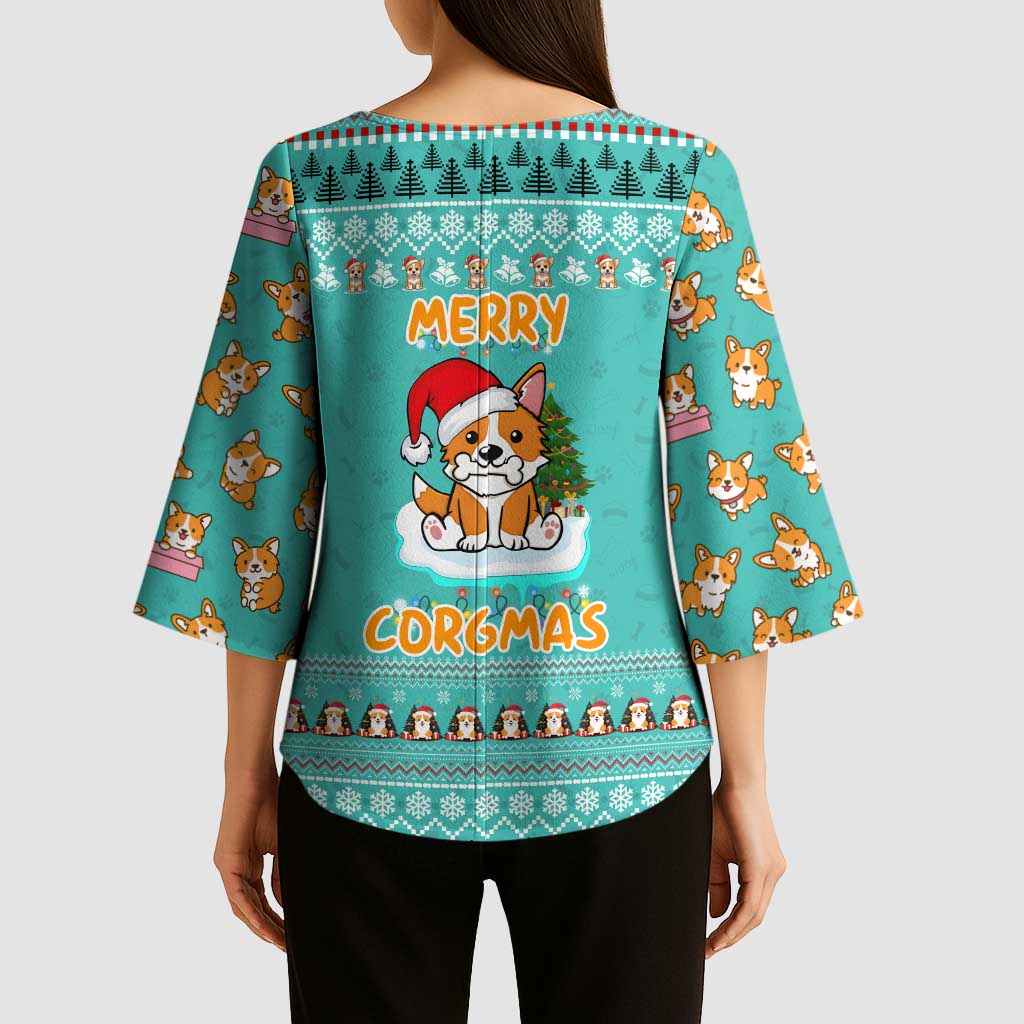 Funny Dog Merry Corgmas Christmas Kimono Sleeve Blouse Xmas Holiday Patterns - Wonder Print Shop
