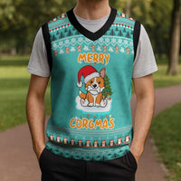 Funny Dog Merry Corgmas Christmas Knitted V-Neck Vest Xmas Holiday Patterns - Wonder Print Shop