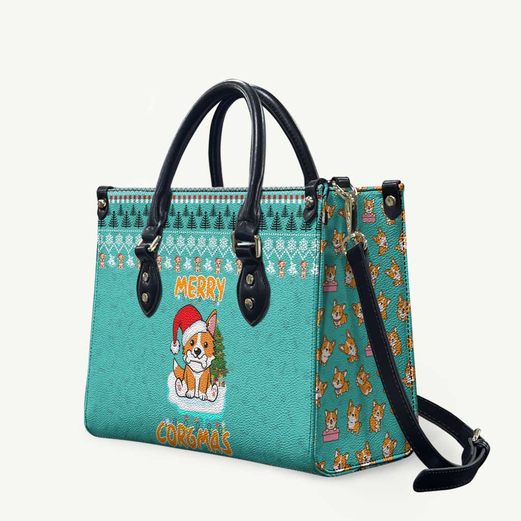 Funny Dog Merry Corgmas Christmas Leather Bag Xmas Holiday Patterns - Wonder Print Shop