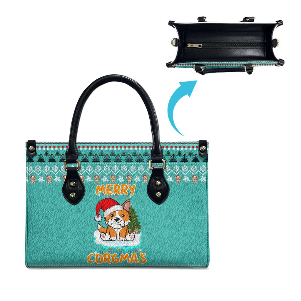 Funny Dog Merry Corgmas Christmas Leather Bag Xmas Holiday Patterns - Wonder Print Shop