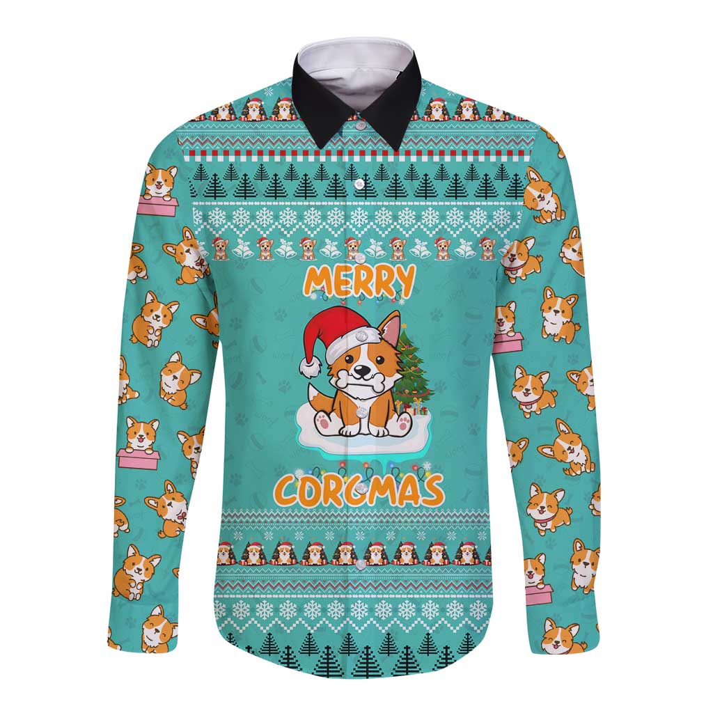 Funny Dog Merry Corgmas Christmas Long Sleeve Button Shirt Xmas Holiday Patterns - Wonder Print Shop