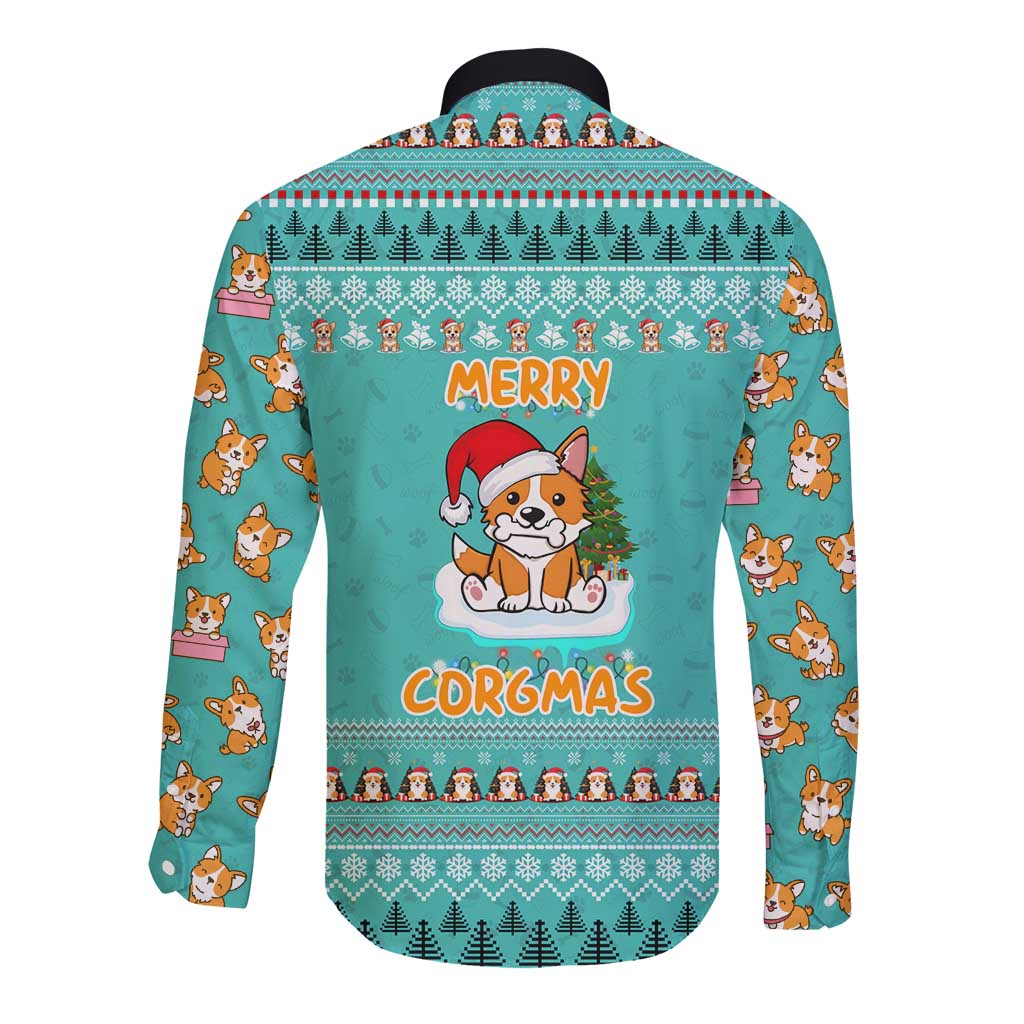 Funny Dog Merry Corgmas Christmas Long Sleeve Button Shirt Xmas Holiday Patterns - Wonder Print Shop