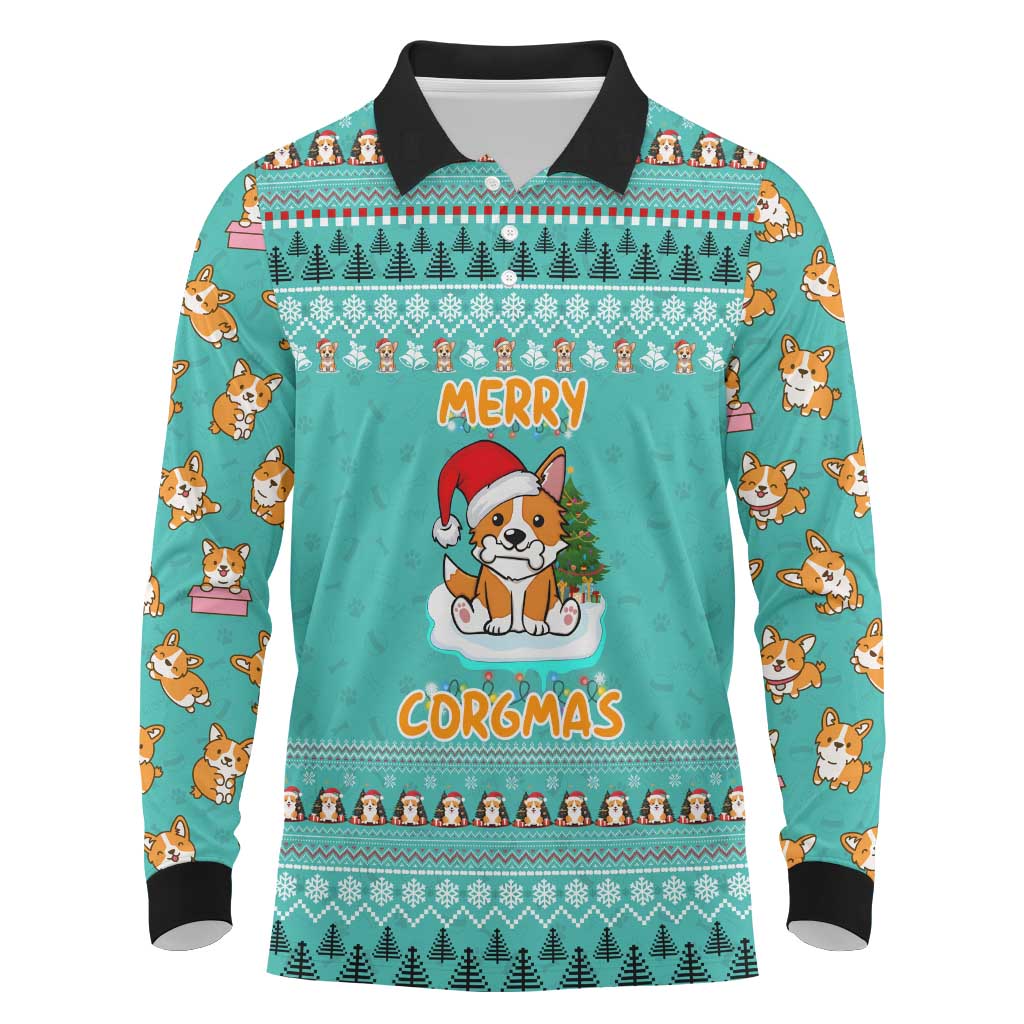 Funny Dog Merry Corgmas Christmas Long Sleeve Polo Shirt Xmas Holiday Patterns - Wonder Print Shop