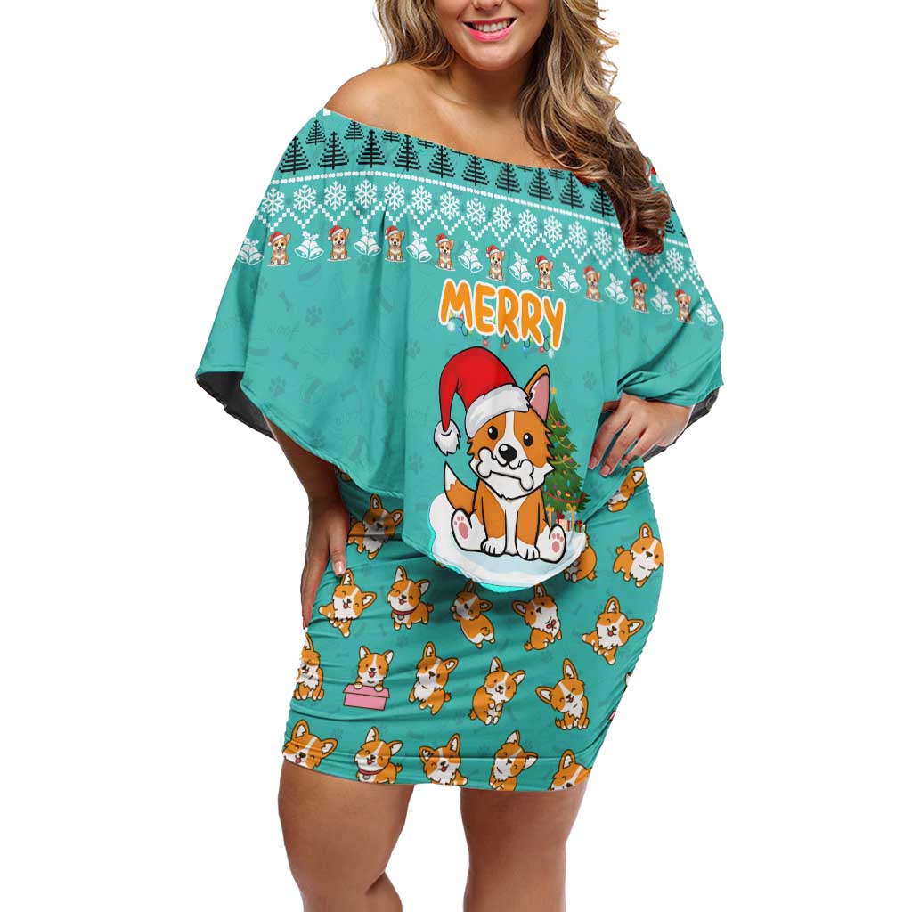 Funny Dog Merry Corgmas Christmas Off Shoulder Short Dress Xmas Holiday Patterns - Wonder Print Shop