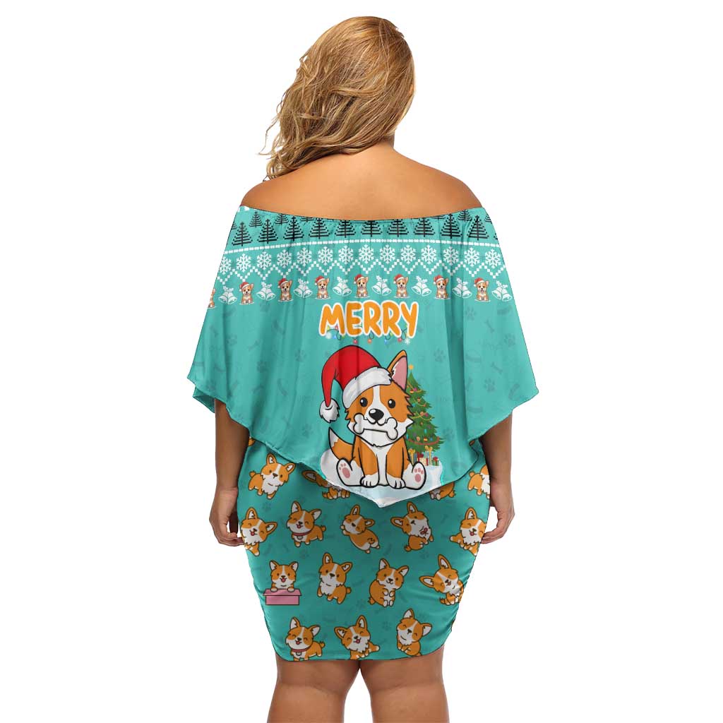 Funny Dog Merry Corgmas Christmas Off Shoulder Short Dress Xmas Holiday Patterns - Wonder Print Shop